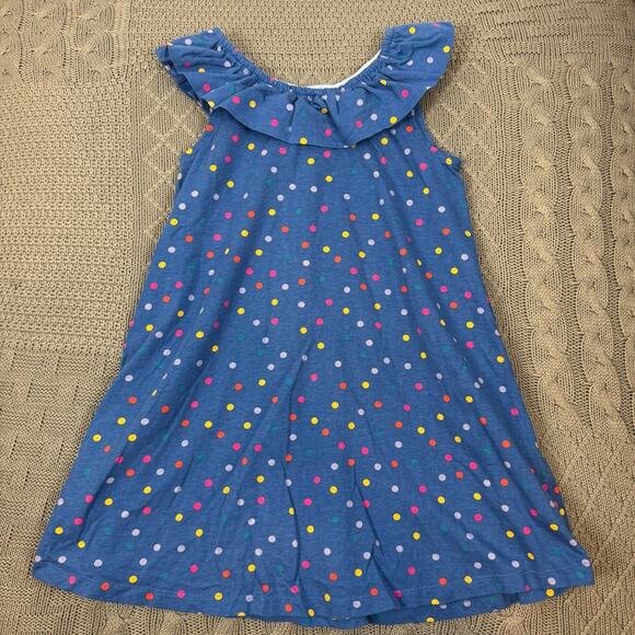 Hanna Andersson Ruffle Neck Swing Dress Polka Dot Lookout Blue Dress ~ 6/7 - Picture 6 of 8